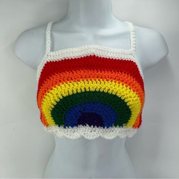 Handmade Napper brand rainbow crop top halter adjustable pride crochet XS NEW - Picture 7 of 16
